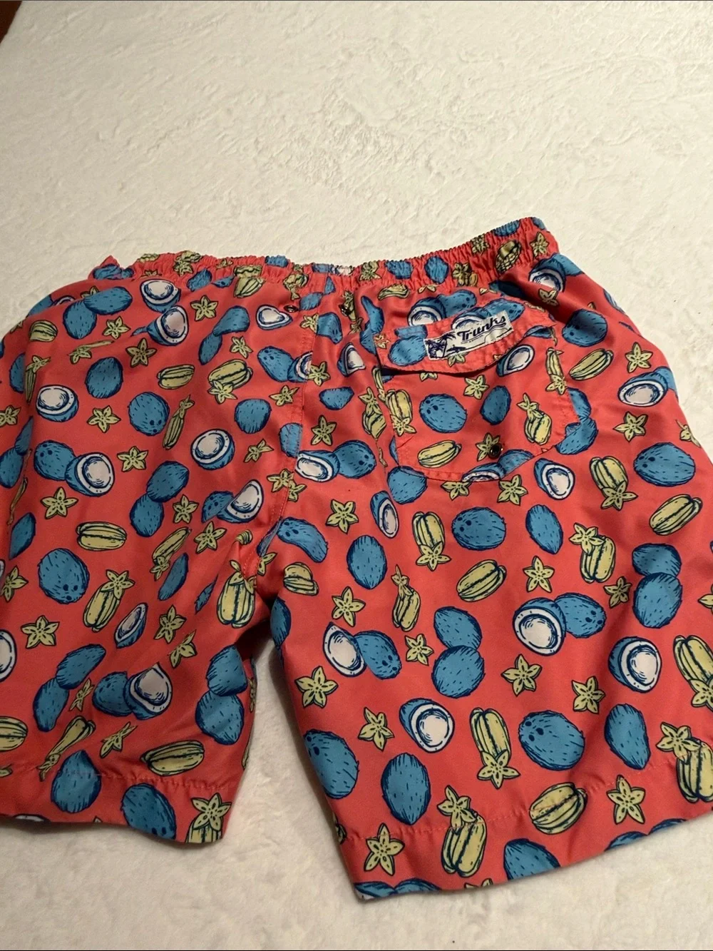 Men's Red Tropical Fruit Print Swim Trunks size L